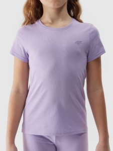 T-SHIRT GŁADKI DZIEWCZĘCY 4FJWSS24TTSHF1110 JASNY FIOLET