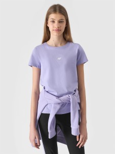 T-SHIRT Z BAWEŁNY ORGANICZNEJ GŁADKI DZIEWCZĘCY 4FJWSS24TTSHF1111 JASNY FIOLET