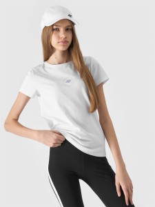 T-SHIRT Z BAWEŁNY ORGANICZNEJ GŁADKI DZIEWCZĘCY 4FJWSS24TTSHF1111 BIAŁY
