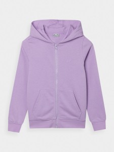 BLUZA DRESOWA ROZPINANA Z KAPTUREM DZIEWCZĘCA 4FJWSS24TSWSF0919 JASNY FIOLET