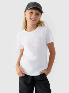 T-SHIRT Z NADRUKIEM DZIEWCZĘCY 4FJWMM00TTSHF1803 BIAŁY