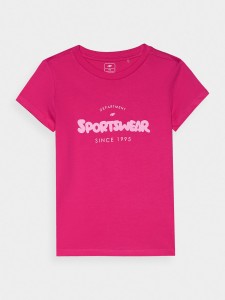 T-SHIRT Z NADRUKIEM DZIEWCZĘCY 4FJWAW24TTSHF1543 FUKSJA