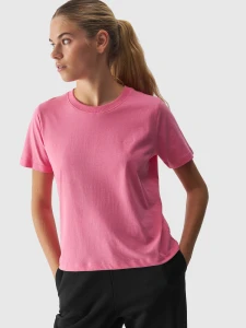 T-SHIRT REGULAR GŁADKI DAMSKI 4FWAW24TTSHF1650 RÓŻOWY