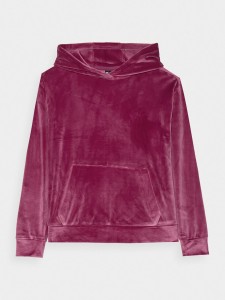 BLUZA DRESOWA Z WELURU NIEROZPINANA Z KAPTUREM DZIEWCZĘCA 4FJWAW24TSWSF1216 CIEMNY RÓŻ