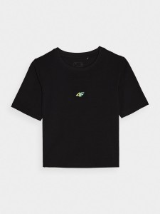 T-SHIRT CROP-TOP DAMSKI 4FWAW24TTSHF1701 GŁĘBOKA CZERŃ