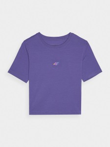 T-SHIRT CROP-TOP DAMSKI 4FWAW24TTSHF1701 FIOLET