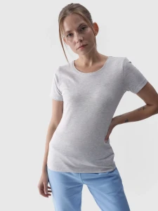 T-SHIRT SLIM GŁADKI DAMSKI 4FWMM00TTSHF1845 CHŁODNY JASNY SZARY MELANŻ
