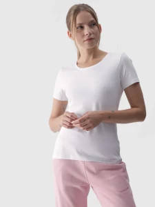 T-SHIRT SLIM GŁADKI DAMSKI 4FWMM00TTSHF1845 BIAŁY