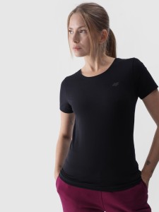 T-SHIRT SLIM GŁADKI DAMSKI 4FWMM00TTSHF1845 GŁĘBOKA CZERŃ