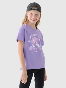 T-SHIRT Z NADRUKIEM DZIEWCZĘCY 4FJWAW24TTSHF1548 FIOLET