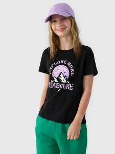 T-SHIRT Z NADRUKIEM DZIEWCZĘCY 4FJWAW24TTSHF1548 GŁĘBOKA CZERŃ