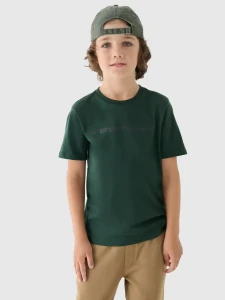 T-SHIRT REGULAR Z NADRUKIEM CHŁOPIĘCY 4FJWAW24TTSHM1552 CIEMNA ZIELEŃ
