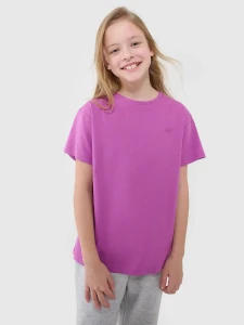 T-SHIRT OVERSIZE GŁADKI DZIEWCZĘCY 4FJWSS25TTSHF2326 CIEMNY FIOLET