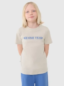T-SHIRT Z NADRUKIEM CHŁOPIĘCY 4FJWSS25TTSHM2186 KREMOWY
