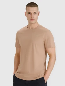 T-SHIRT REGULAR GŁADKI MĘSKI 4FWSS25TTSHM2074 BEŻ
