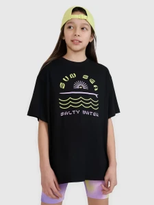 T-SHIRT OVERSIZE Z NADRUKIEM DZIEWCZĘCY 4FJWSS25TTSHF1870 GŁĘBOKA CZERŃ