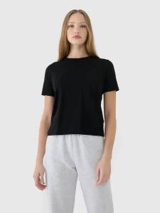 T-SHIRT REGULAR GŁADKI DAMSKI 4FWSS25TTSHF1991 GŁĘBOKA CZERŃ