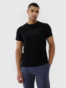 T-SHIRT REGULAR Z NADRUKIEM 4FWSS25TTSHM2004 GŁĘBOKA CZERŃ