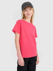 T-SHIRT OVERSIZE GŁADKI DZIEWCZĘCY 4FJWSS25TTSHF2326 FUKSJA