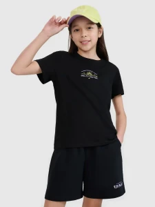 T-SHIRT Z NADRUKIEM DZIEWCZĘCY 4FJWSS25TTSHF1871 GŁĘBOKA CZERŃ