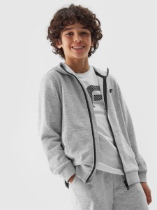 BLUZA DRESOWA ROZPINANA CHŁOPIĘCA 4FJWSS24TSWSM0926 CHŁODNY JASNY SZARY MELANŻ