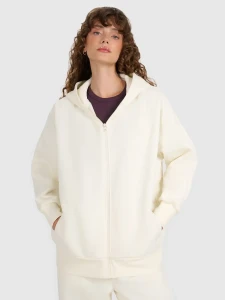 DAMSKA BLUZA DRESOWA Z KAPTURM OVERSIZE 4FWAW25TSWSF1886 KREMOWY