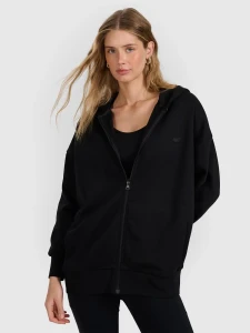 DAMSKA BLUZA DRESOWA Z KAPTURM OVERSIZE 4FWAW25TSWSF1886 GŁĘBOKA CZERŃ