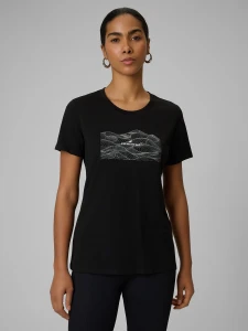 DAMSKI T-SHIRT REGULAR Z NADRUKIEM 4FWSS26TTSHF2785 GŁĘBOKA CZERŃ