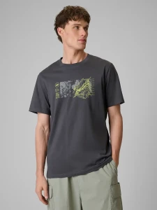MĘSKI T-SHIRT Z NADRUKIEM 4FWSS26TTSHM2823 ANTRACYT