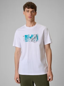 MĘSKI T-SHIRT Z NADRUKIEM 4FWSS26TTSHM2823 BIAŁY