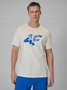 MĘSKI T-SHIRT Z NADRUKIEM 4FWSS26TTSHM2667 KREMOWY