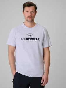 MĘSKI T-SHIRT REGULAR 4FWSS26TTSHM3324 CHŁODNY JASNY SZARY MELANŻ