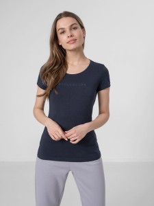 T-SHIRT REGULAR Z NADRUKIEM DAMSKI H4Z22 TSD029 DARK BLUE