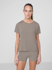 KOSZULKA TRENINGOWA SZYBKOSCHNĄCA DAMSKA H4Z22 TSDF010 BEIGE