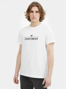 T-SHIRT REGULAR Z NADRUKIEM MĘSKI 4FSS23TTSHM539 BIAŁY