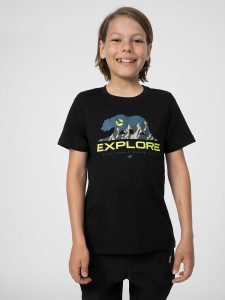 T-SHIRT Z NADRUKIEM CHŁOPIĘCY 4FJSS23TTSHM323 GŁĘBOKA CZERŃ