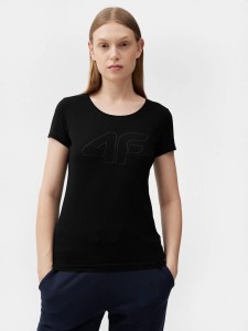 T-SHIRT REGULAR Z NADRUKIEM DAMSKI 4FSS23TTSHF583 GŁĘBOKA CZERŃ