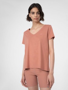 T-SHIRT REGULAR GŁADKI DAMSKI 4FSS23TTSHF342 ŁOSOSIOWY