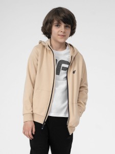 BLUZA DRESOWA ROZPINANA Z KAPTUREM CHŁOPIĘCA 4FJSS23TSWSM219 BEŻ