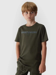 T-SHIRT Z NADRUKIEM CHŁOPIĘCY 4FJAW23TTSHM0797 KHAKI