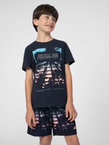 T-SHIRT Z NADRUKIEM CHŁOPIĘCY 4FJSS23TTSHM289 GRANAT
