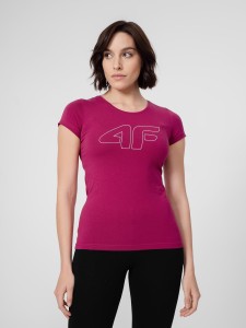 T-SHIRT REGULAR Z NADRUKIEM DAMSKI 4FSS23TTSHF583 CIEMNY RÓŻ
