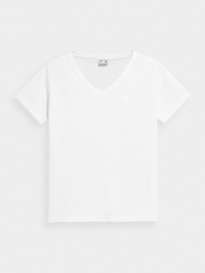 T-SHIRT REGULAR GŁADKI DAMSKI 4FSS23TTSHF582 BIAŁY