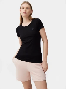 T-SHIRT REGULAR GŁADKI DAMSKI 4FSS23TTSHF580 GŁĘBOKA CZERŃ
