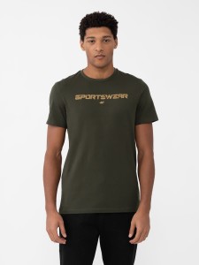 T-SHIRT REGULAR Z NADRUKIEM MĘSKI 4FAW23TTSHM0950 KHAKI
