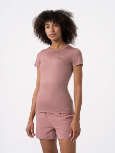KOSZULKA TRENINGOWA SZYBKOSCHNĄCA Z MATERIAŁU Z RECYKLINGU DAMSKA 4FAW23TFTSF445 LIGHT PINK