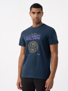 T-SHIRT REGULAR Z NADRUKIEM MĘSKI 4FAW23TTSHM0887 NAVY
