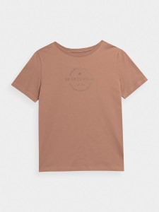 T-SHIRT REGULAR Z BAWEŁNY ORGANICZNEJ DAMSKI 4FAW23TTSHF0902 BROWN