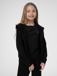DZIEWCZĘCA BLUZA ROZPINANA 4FJSS23TSWSF216 GŁĘBOKA CZERŃ