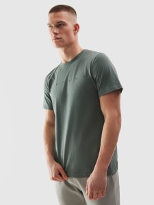 T-SHIRT REGULAR Z BAWEŁNY ORGANICZNEJ Z NADRUKIEM MĘSKI 4FWSS24TTSHM1283 KHAKI